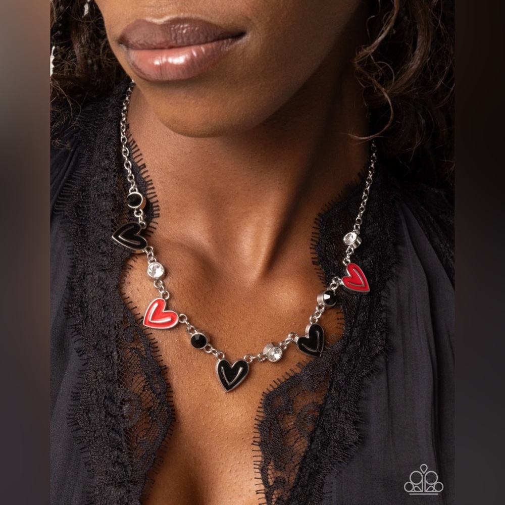 Paparazzi Black and Red Heart Necklace and Bracelet Set
